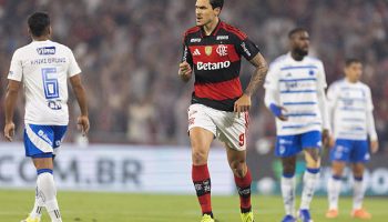 RIO DE JANEIRO, BRAZIL - MARCH 11: Pedro of Flamengo celebrates after scoring the team's first goal during the match between Flamengo and Cruzeiro as part of Brasileirao 2026 at Maracana Stadium on March 11, 2026 in Rio de Janeiro, Brazil. (Photo by Ruano Carneiro/Getty Images)